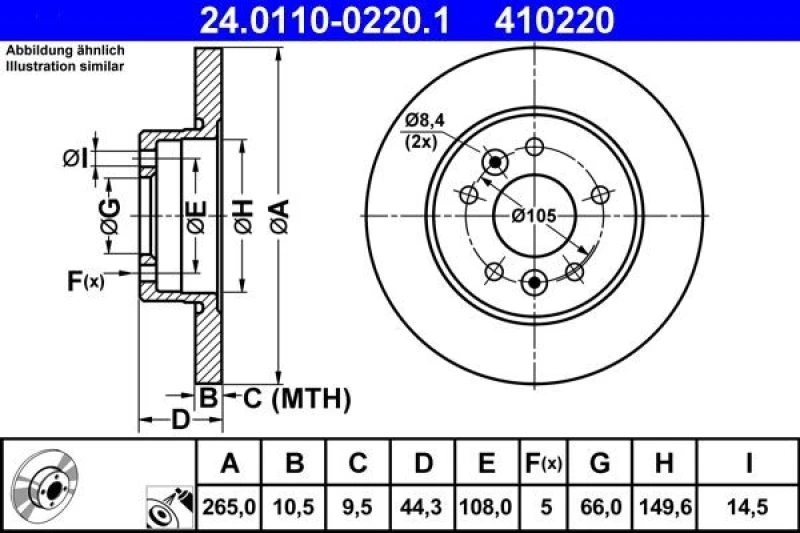 Image of ATE 24.0110-0220.1 Brake disc solid, Coated Brake Disc (82)