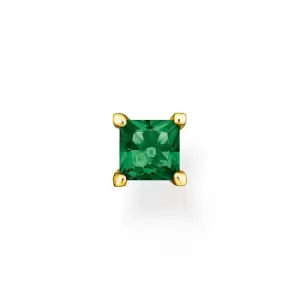 THOMAS SABO Gold Plated Square Green Stone Single Ear Stud