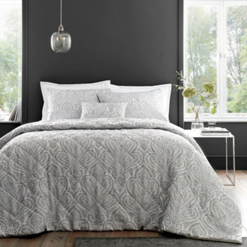 Image of Portfolio Home Montpellier Paisley Jacquard Silver Quilted Throwover Bed Throw Blanket 200 X 230Cm