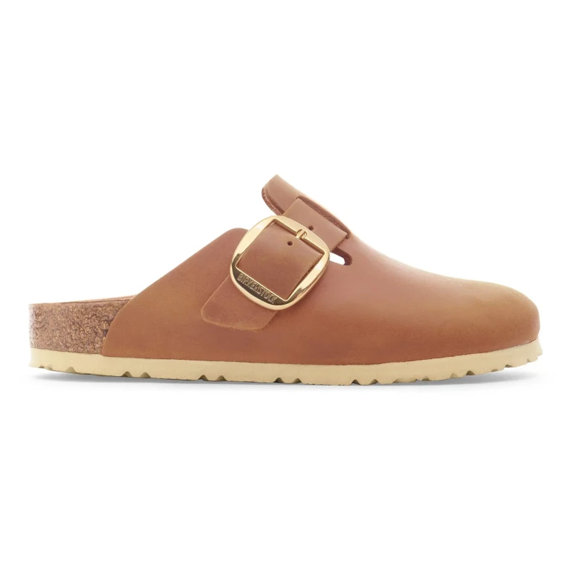 Image of Birkenstock Nubuck leather clogs with a big buckle Birkenstock Boston Marron Unisex 38 Etroit
