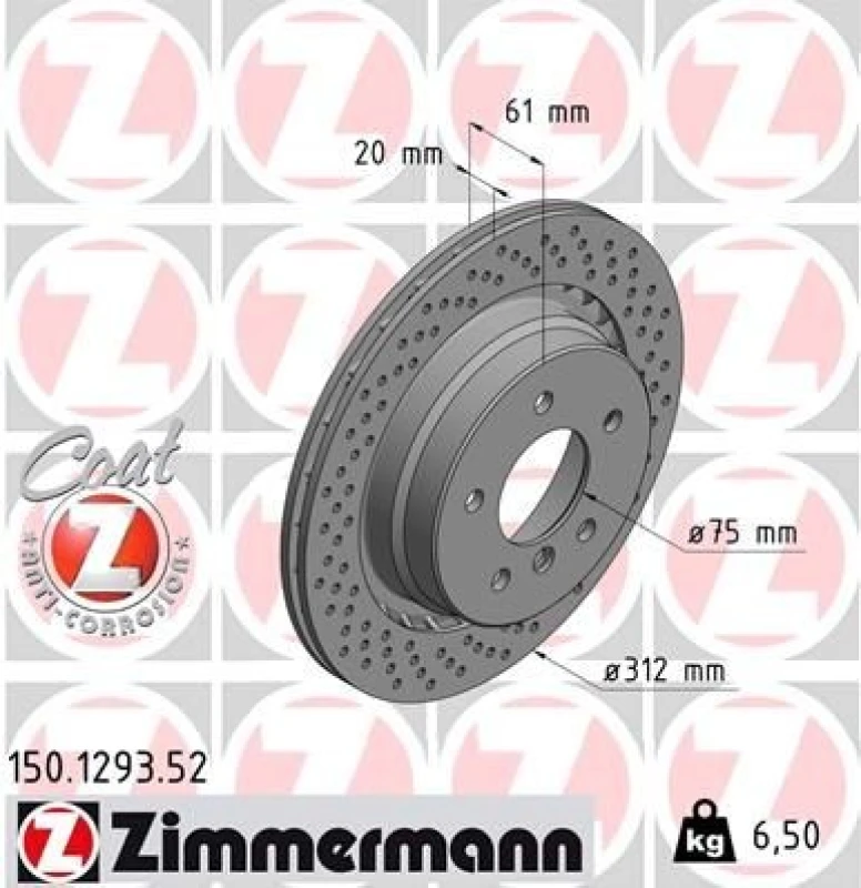 Image of ZIMMERMANN Brake disc ZIMMERMANN 150.1293.52