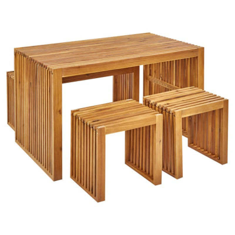 Image of Beliani Garden Dining Set With Benches And Stools 4 Seater Bellano Acacia Wood Brown