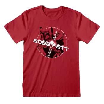 Image of Star Wars - Boba Circle Star Unisex Large T-Shirt - Red