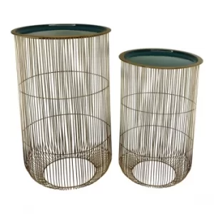 Image of Set of 2 Decorative Side Tables in Gold & Teal