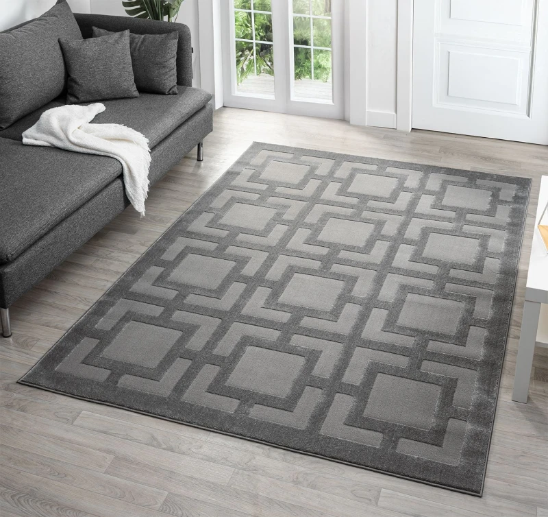 Image of Vellure Modern Indoor Living Room Area Rug Embossed Metallic Sheen Maze Design Grey 200X290 Cm