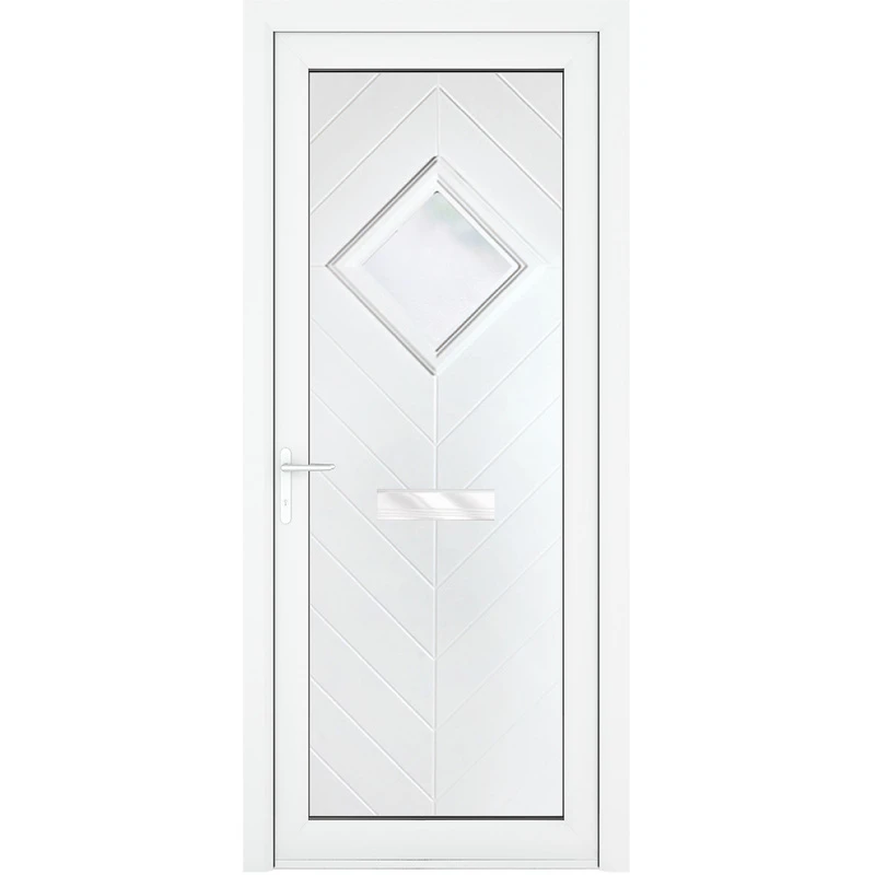 Image of Crystal Upvc Front Door Small Diamond Glass Hamburg White Right Hand 920 X 2090Mm Obscure Glass, White RD3RHHAM92209