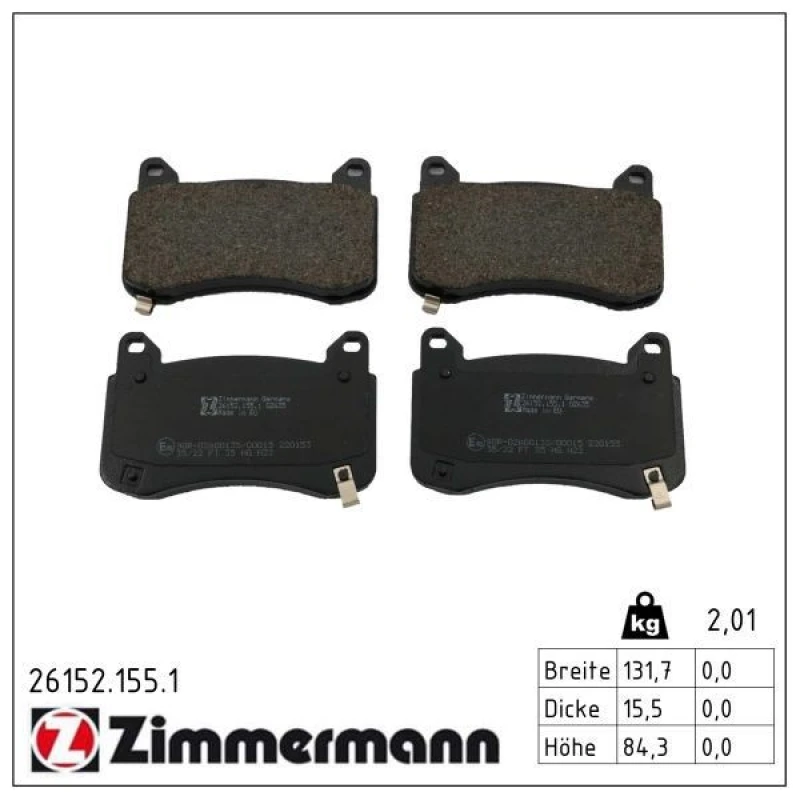 Image of ZIMMERMANN Brake pad set ZIMMERMANN 26152.155.1