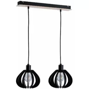 image of Keter Nicoleta Bar Pendant Ceiling Light Black And Natural, 52cm, 2x E27