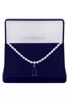 image of Rhodium Plated Cubic Zirconia Statement Blue Peardrop Necklace - Gift Boxed