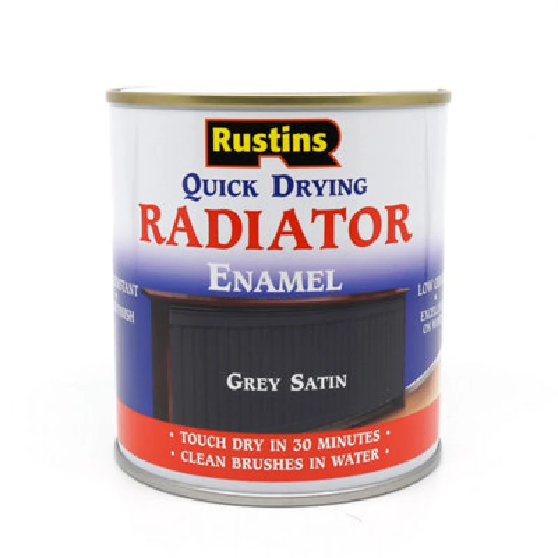 Image of Rustins Quick Drying Radiator Enamel Satin - Grey 500Ml