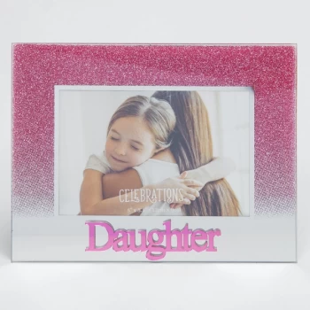 Image of 5" x 3.5" Pink Glitter Glass Frame - Daughter