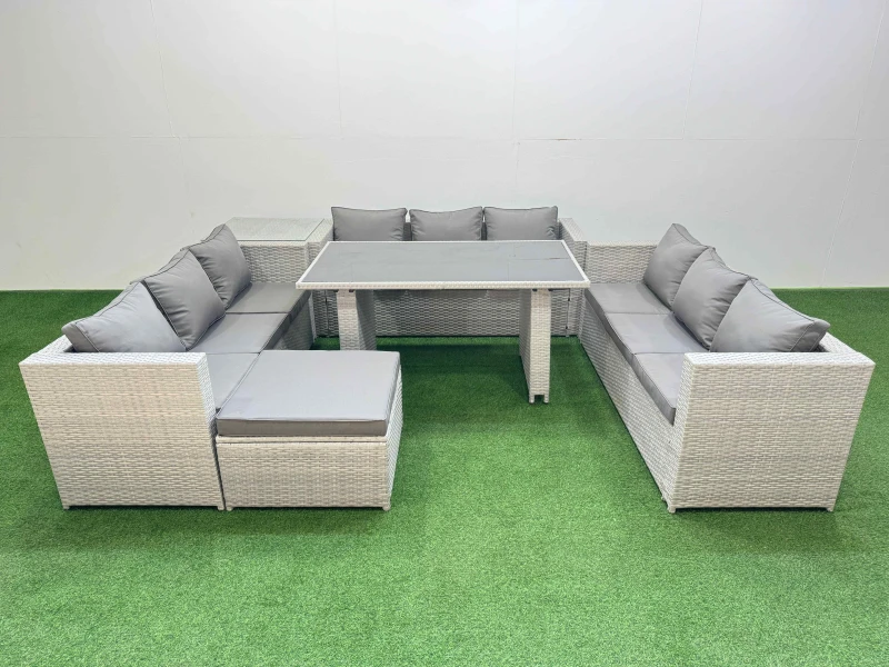 Image of Fimous Patio Outdoor Garden Furniture Sets with Side Table Big Stool in Light Grey Light Grey Unisex
