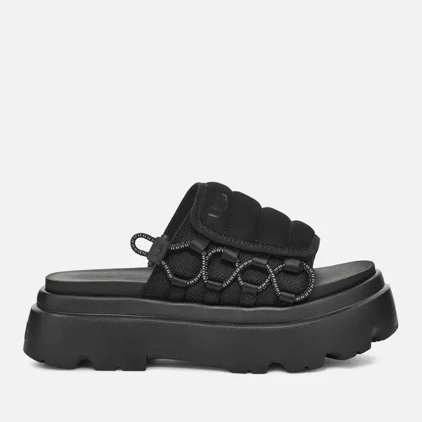 Image of UGG Womens Callie Nubuck and Mesh Flatform Sandals - UK 6 Black Sandals female 1152697-BLK 6