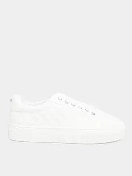 Image of Yours Clothing Extra Wide Fit Quitled Lace Up Trainer, White, Size 8Eee, Women