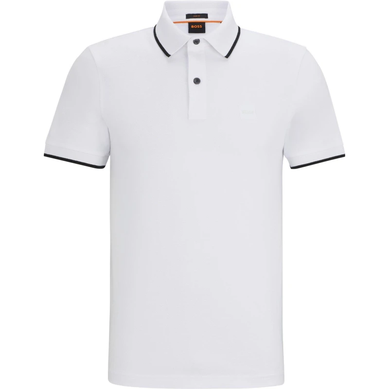 Image of Boss Mens Pique Logo Polo Shirt White 100 male 5XL