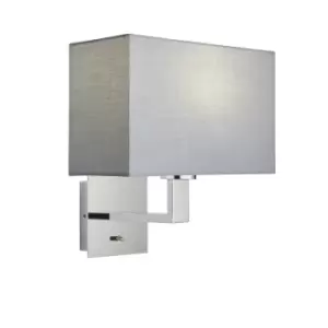 image of Norton Rectangular Wall Lamp Chrome Plate, Grey Fabric Shade With USB Socket