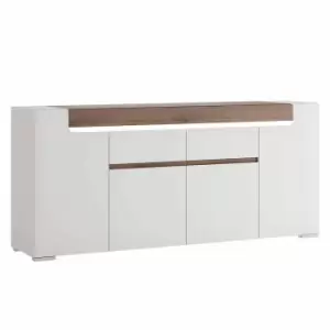 Toronto Wide 4 Door 2 Drawer Sideboard (inc. Plexi Lighting) In White And Oak Effect