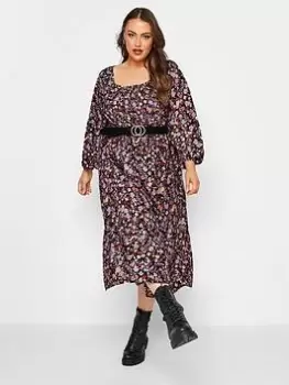 Image of Yours Balloon Sleeve Midaxi Dress - Multi, Size 16, Women