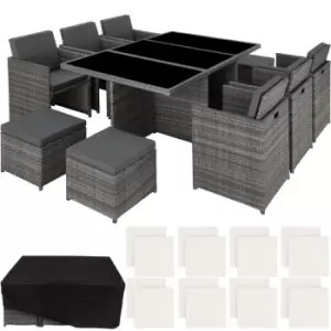 Image of Tectake New York Rattan Garden Dining Set W/ Protective Cover - Grey