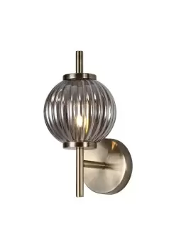 image of Wall Lamp, 1 x G9, Antique Brass, Smoked Glass