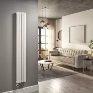Image of White Electric Vertical Designer Radiator 1kW with WiFi Thermostat - H1600xW236mm - IPX4 Bathroom Safe