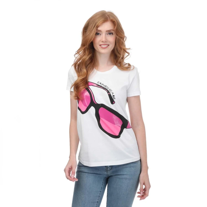 Image of Armani Glasses Print T-Shirt - White White 8