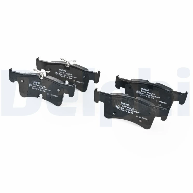 Image of DELPHI LP3873 Brake pad set prepared for wear warning indicator, without accessories, with anti-squeak plate Brake Pad Set,disc brake (402)