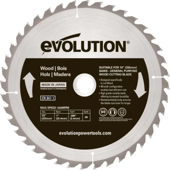 image of Evolution Power Tools - RAGEBLADE255WOOD 255MM Rage Tungsten Carbide Tipped Blades