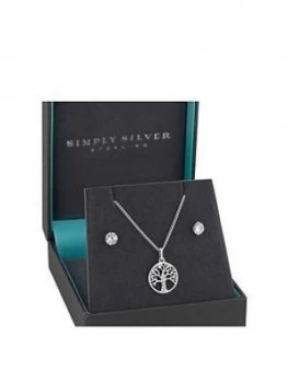 Image of Simply Silver Cubic Zirconia Tree of Life Earrings and Pendant Set, Silver, Women