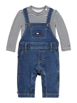 image of Tommy Hilfiger Baby Boys 2 Piece Stripe Dungaree Set - Navy/White, Navy/White Stripe, Size 18-24 Months