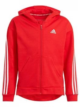 Image of adidas Junior Girls 3-Stripes Full Zip Hoodie - Red/White, Size 14-15 Years, Women