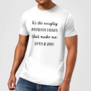 image of It's The Naughty Prosecco Fairies That Make Me Tipsy and Loud Mens Christmas T-Shirt - White - 3XL