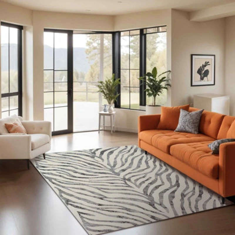 Image of Livabliss Scandi Boho Zebra Charcoal Cybele Area Rug 120 X 170 Cm - Easy Care, Non Shedding, Ideal For Living Room & Bedroom