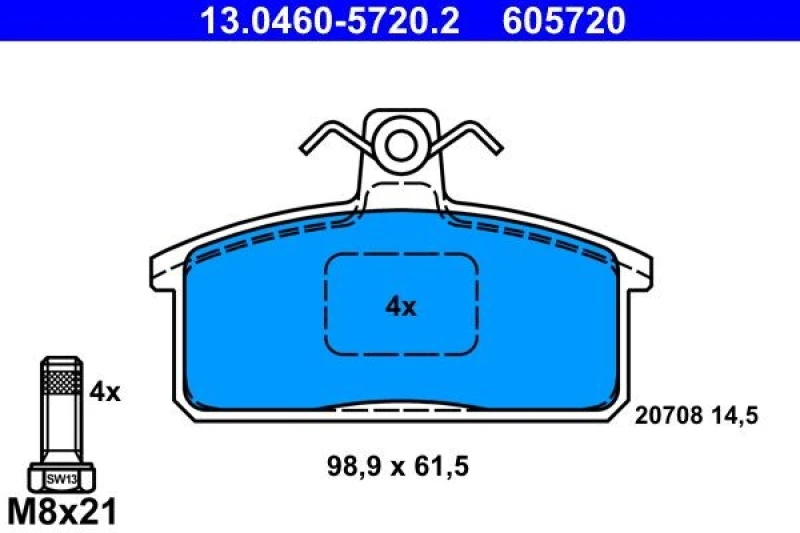 Image of ATE 13.0460-5720.2 Brake pad set excl. wear warning contact, with brake caliper screws Brake Pad Set,disc brake (402)