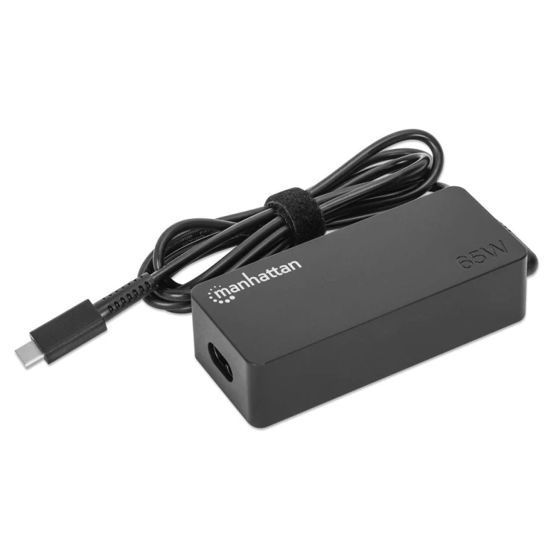 Image of Manhattan Manhattan Mains USB-C Laptop Charger 65W, AC (UK) to Type-C Power Adapter, Universal Voltage Compatible with Most Notebooks, Ideal as Second