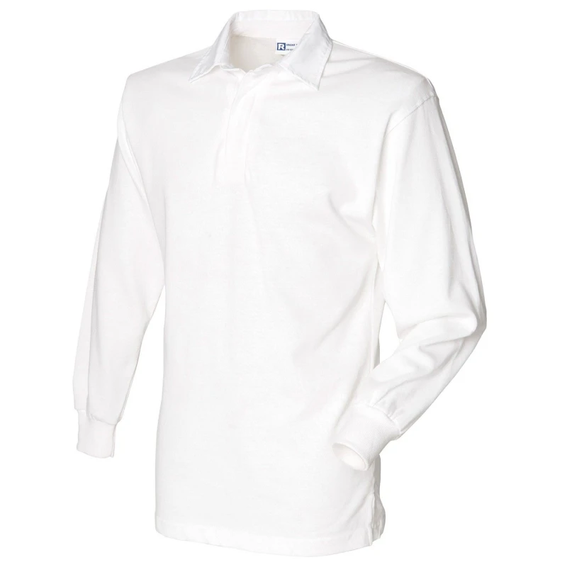 Image of Front Row Mens Long Sleeve Classic Rugby Polo Shirt in White Size: Small White Male S