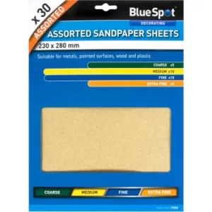 image of BlueSpot 19850 30 Piece Assorted Sandpaper Sheets