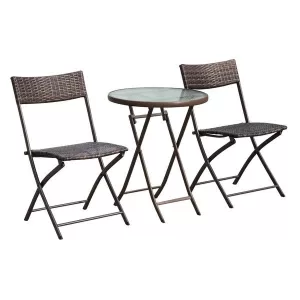 image of Outsunny 3pc Wicker Rattan Bistro Set-Brown