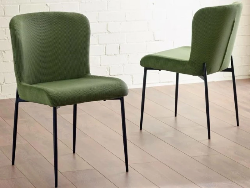 Image of SO'HOME Sylvie Corduroy Upholstered Dining Chairs (Set of 2) olive green ONE SIZE