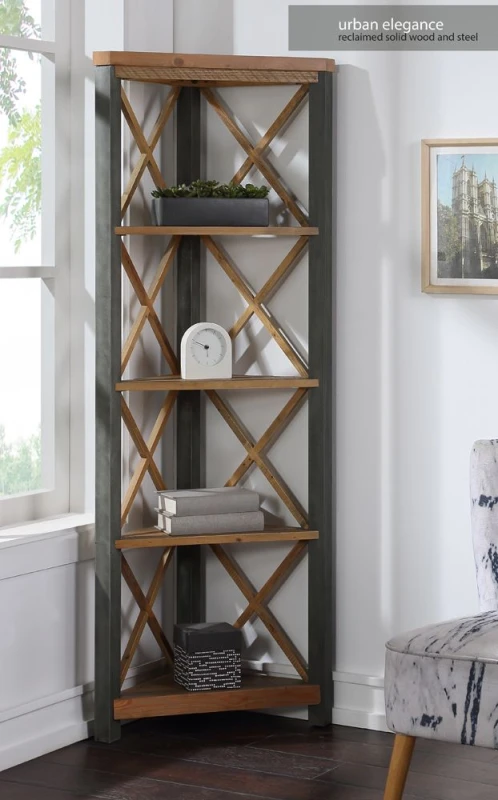 Image of Baumhaus Urban Elegance - Reclaimed Large Corner Bookcase in Light Brown Light Brown Unisex