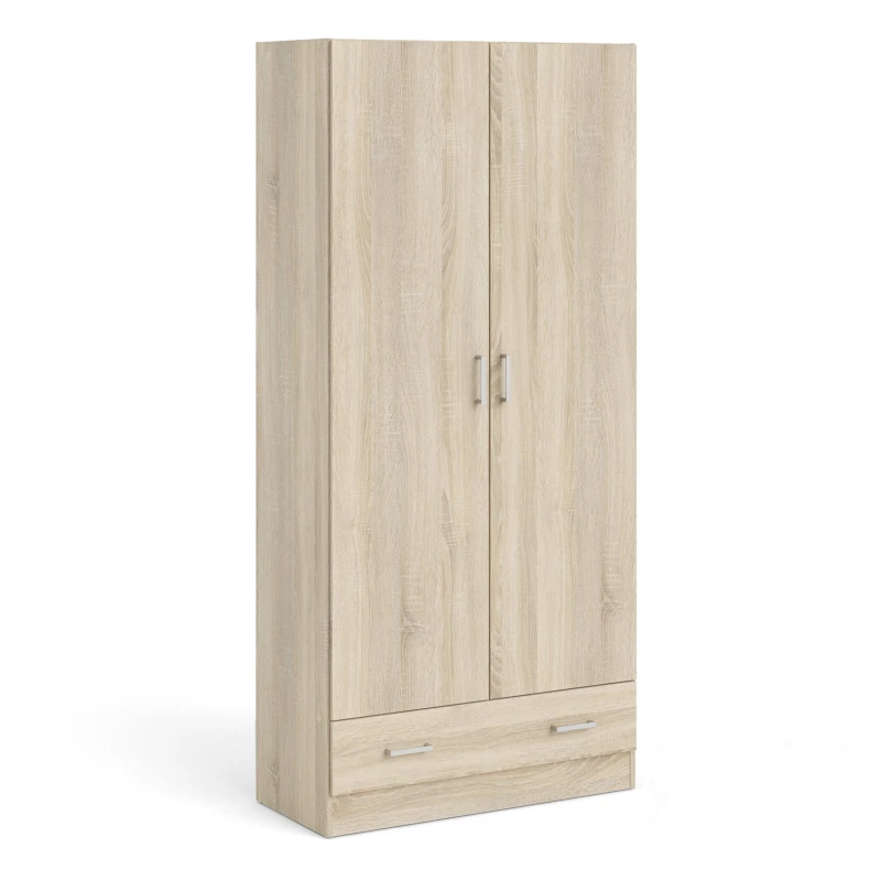 Image of Furniture To Go Space Wardrobe with 2 Doors + 1 Drawer in Oak 1750 Brown unisex