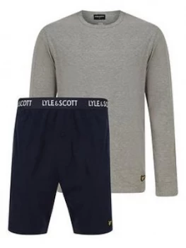 Lyle & Scott Lounge PJ Short Set - Grey/Navy, White/Navy, Size XL, Men