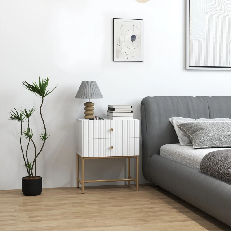 Image of HOMCOM Modern Bedside Table with 2 Drawers for Bedroom White