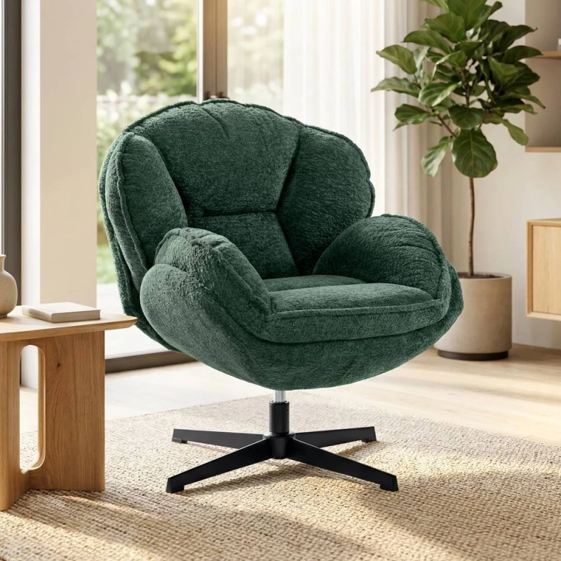 Image of HOMCOM Accent Chair with 360° Swivel for Living Room in Green Size: Armchair Green Unisex Armchair