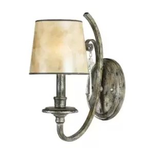 Image of Wall Light Crystal Drop Pearly Mica Shade Mottled Silver Leaf LED E14 60W