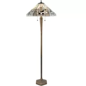 image of 1.6m Tiffany Multi Light Floor Lamp Antique Brass & Stained Glass Shade i00023