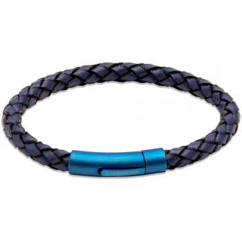 image of Unique Navy Blue Braided Leather & Blue IP Steel Clasp 21cm...