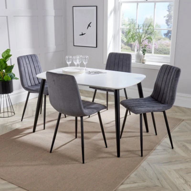 Image of Core Products Aspen White 120Cm Rectangular Dining Table With 4 Grey Fabric Straight Stitch Design Chairs