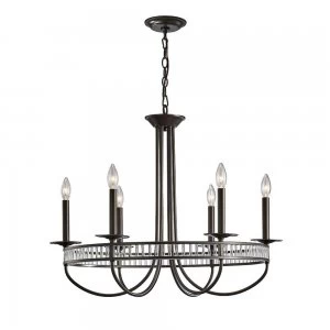 Image of Round Ceiling Pendant 6 Light E14 Aged Bronze, Crystal