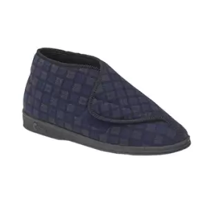 image of Comfylux Mens James Check Boot Slippers (6 UK) (Navy Blue)